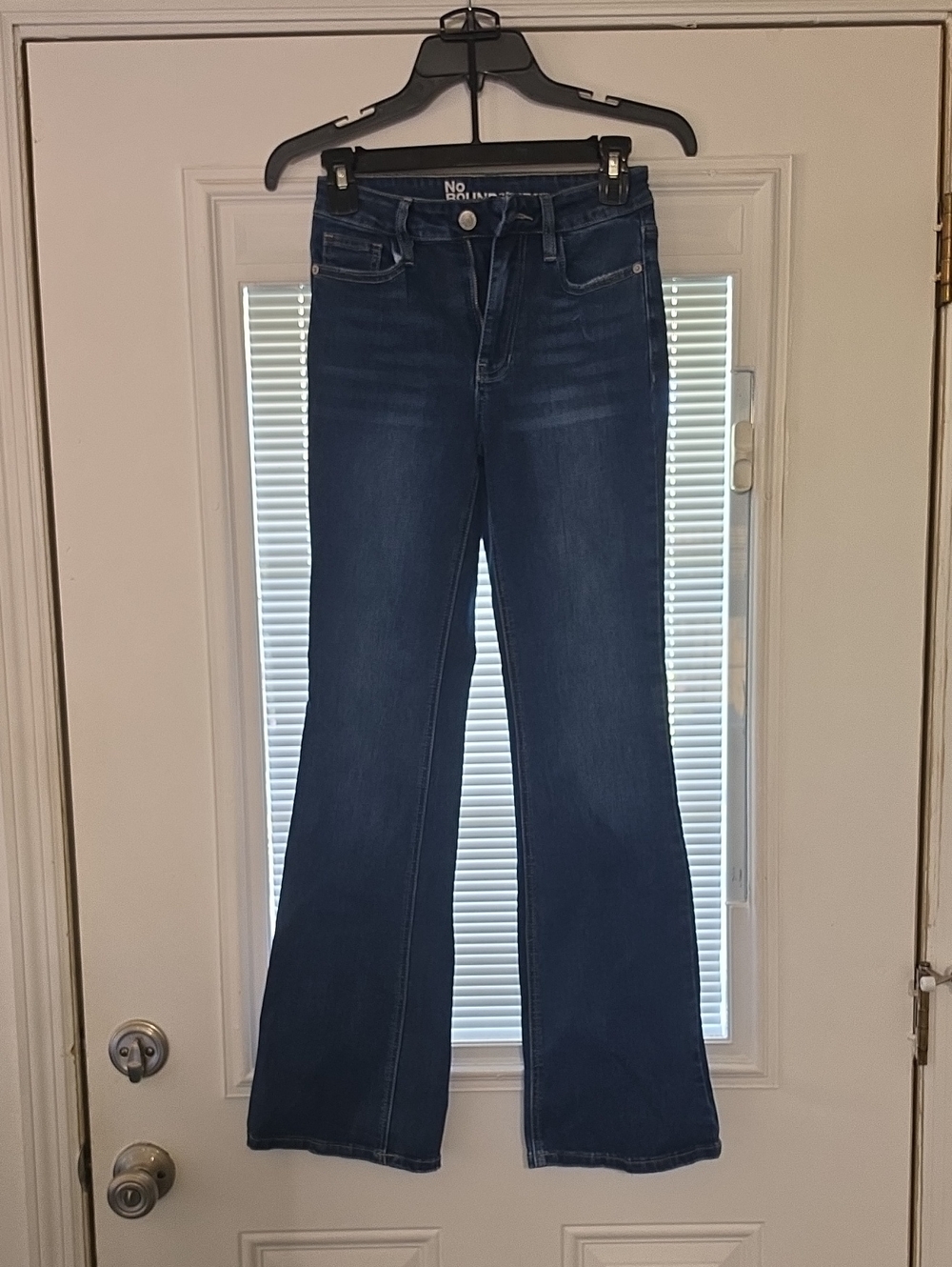 No Boundaries Women's Dark Blue Flare Jeans - Stretch Denim